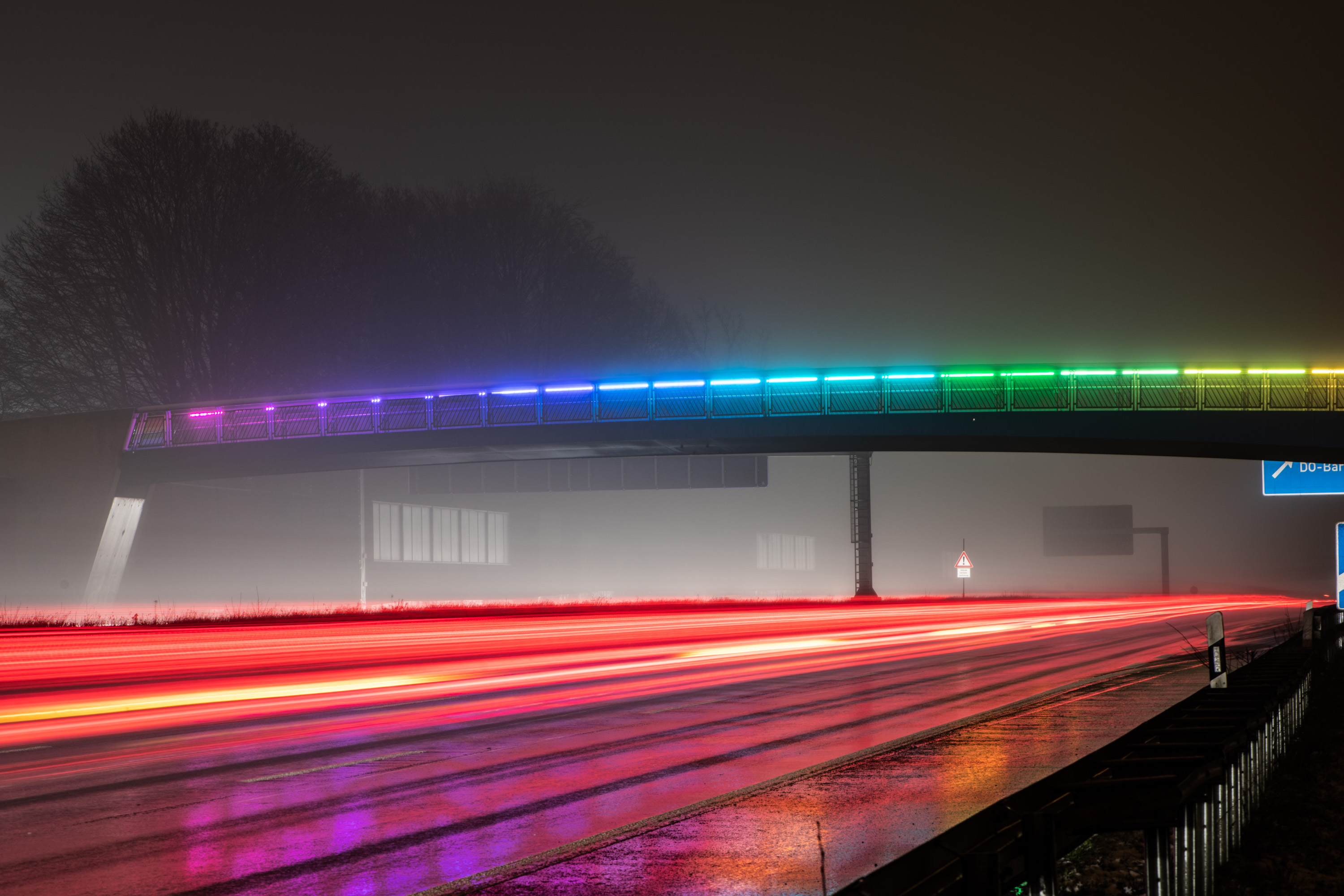 Long exposure of cars driving by.